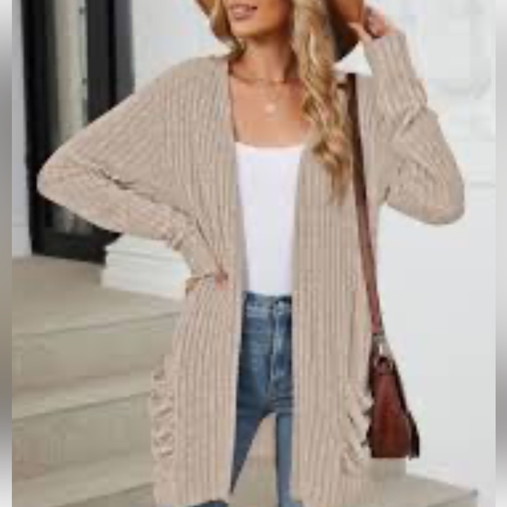 Brown Ribbed Women's Cardigan